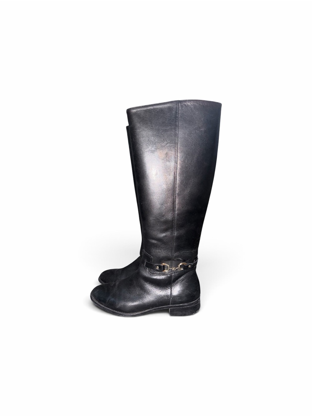 Talbots Black Leather Tall Riding Boots with Ankle Bit Detail